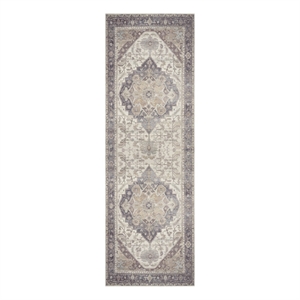 Nourison Home Vintage Washables 6' Runner Polyester Ivory Purple Area Rug