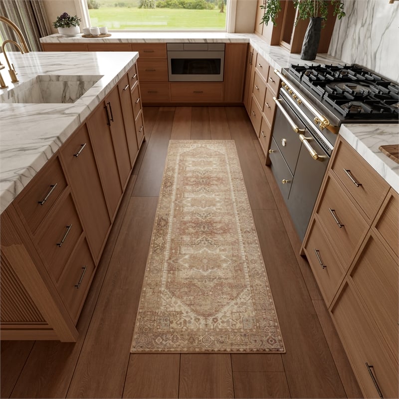 Nourison Home Vintage Washables 8' Runner Polyester Gold Area Rug