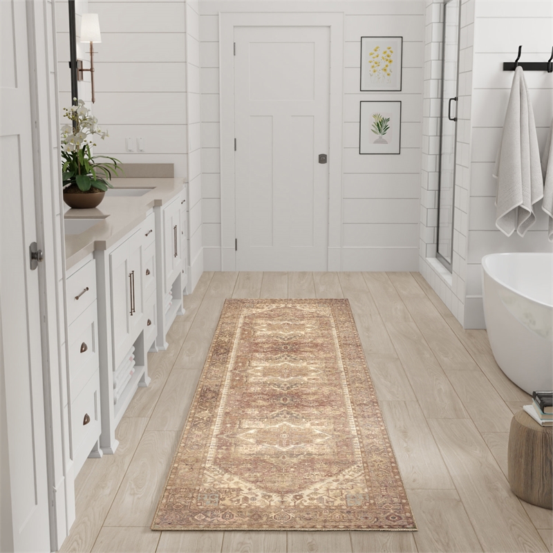 Nourison Home Vintage Washables 8' Runner Polyester Gold Area Rug