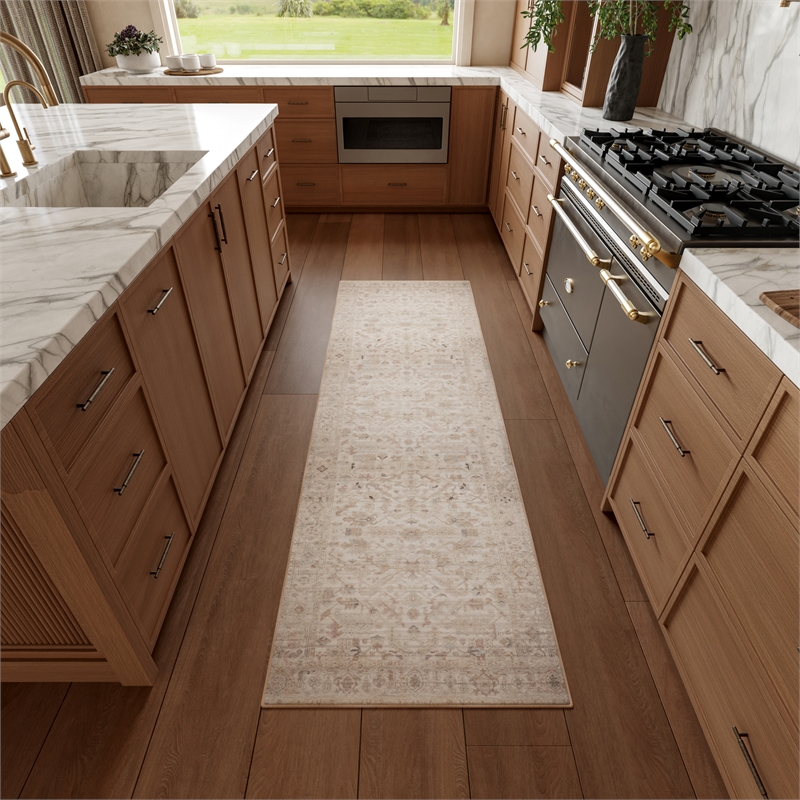 Nourison Home Vintage Washables 6' Runner Polyester Beige Area Rug