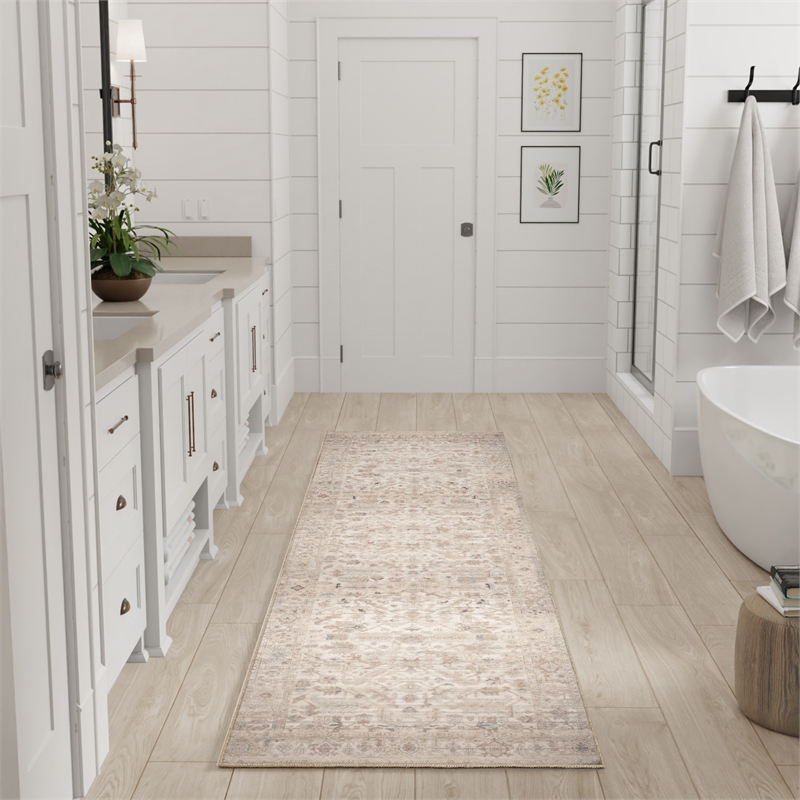 Nourison Home Vintage Washables 6' Runner Polyester Beige Area Rug