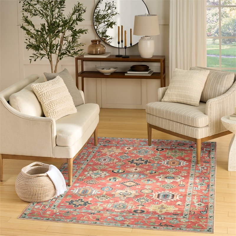 Nourison Home Vintage Washables 5' x 7' Polyester Rust Multicolor Area Rug