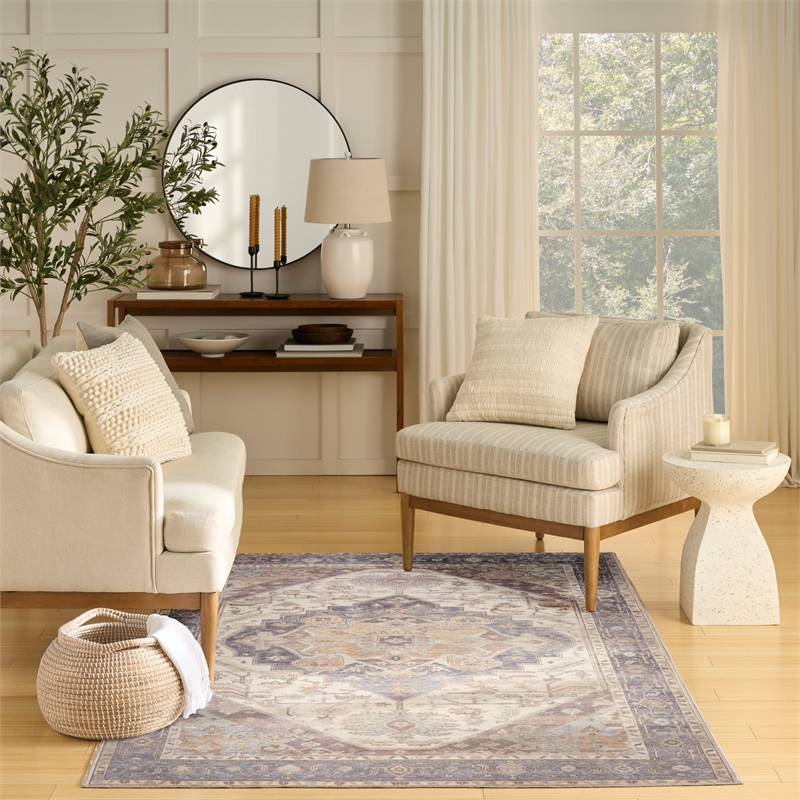 Nourison Home Vintage Washables 5' x 7' Polyester Ivory Purple Area Rug