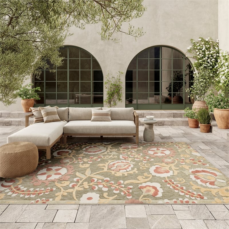 Nourison Home Aloha 8' x 11' Fabric Sage Rose Area Rug