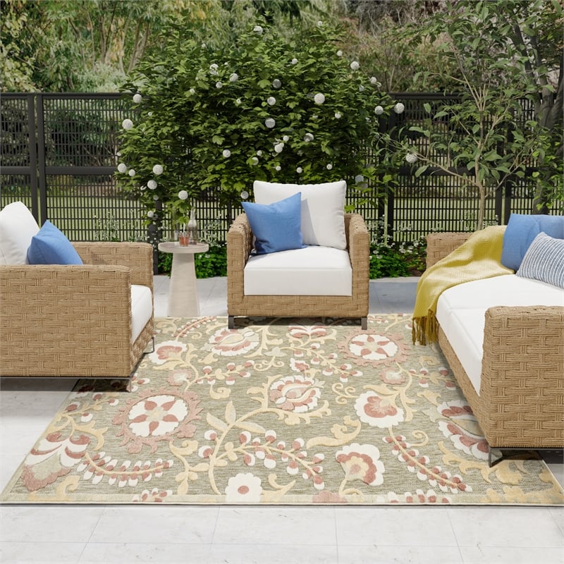 Nourison Home Aloha 8' x 11' Fabric Sage Rose Area Rug