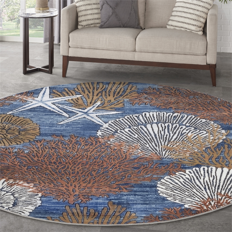 Nourison Home Pompeii 5' x Round Fabric Blue Multicolor Area Rug