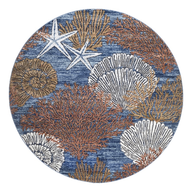 Nourison Home Pompeii 8' x Round Fabric Blue Multicolor Area Rug