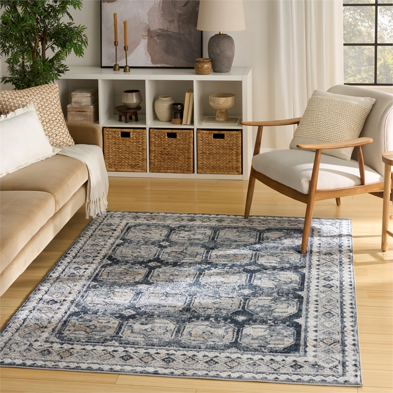 Nourison Home Dekor 4' x 6' Polyester Grey Navy Area Rug