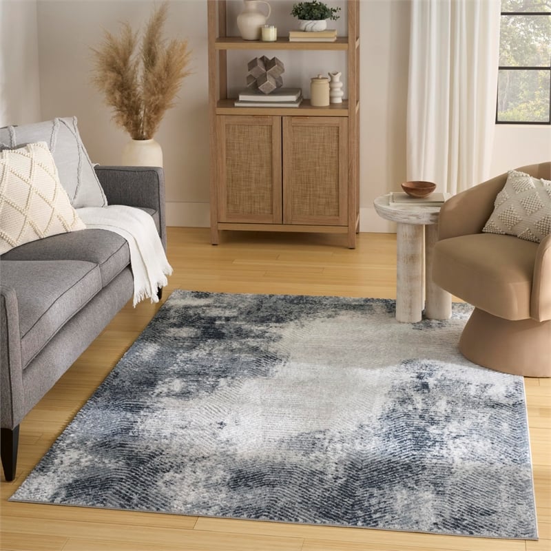 Nourison Home Dekor 4' x 6' Polyester Grey Navy Area Rug