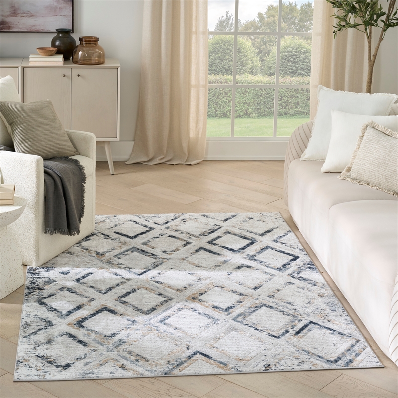 Nourison Home Dekor 4' x 6' Polyester Grey Navy Area Rug