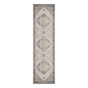 Nourison Home Vintage Washables 8' Runner Polyester Ivory Purple Area Rug