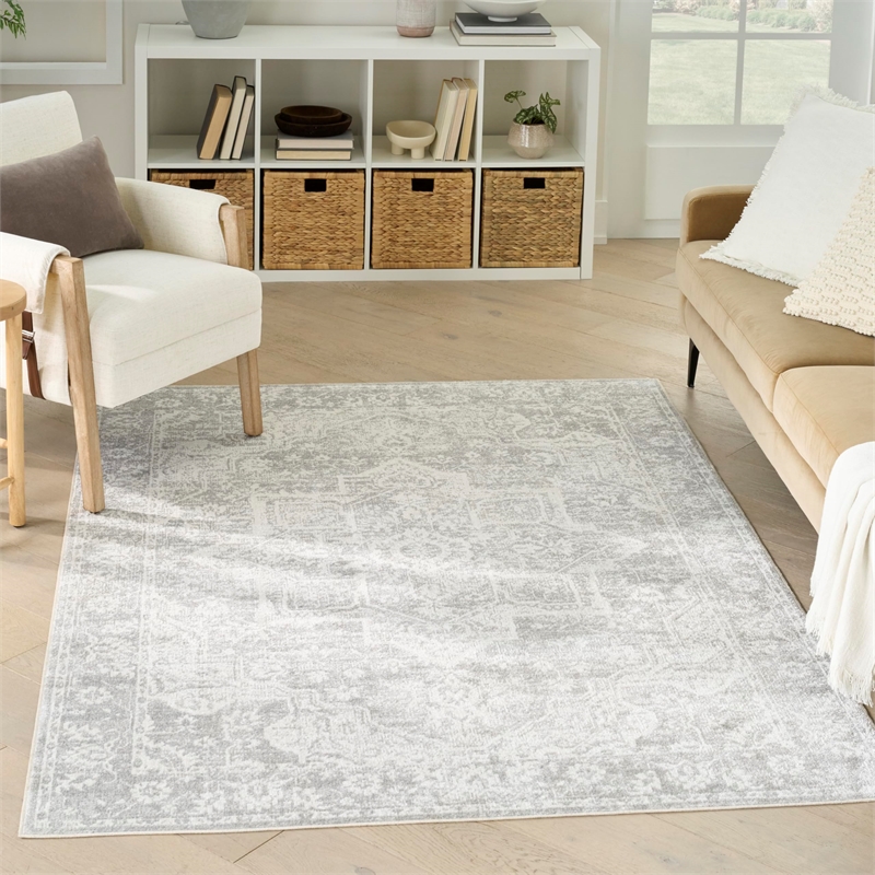 Nourison Home Astra Machine Washable 7' x 9' Polyester Grey Area Rug