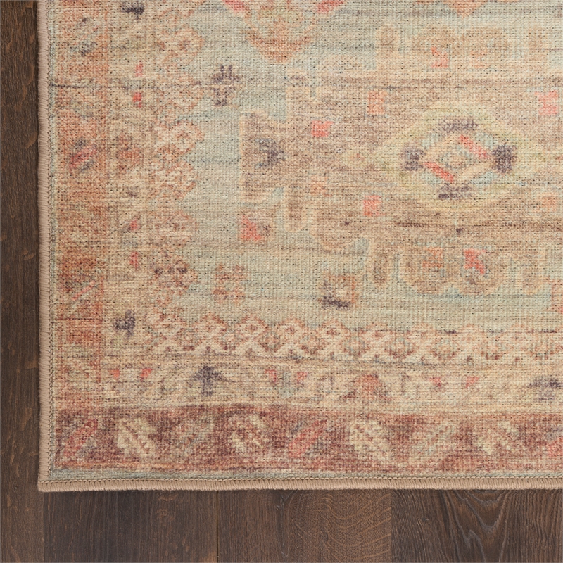 Nourison Home Vintage Washables 8' Runner Polyester Sage Multicolor Area Rug