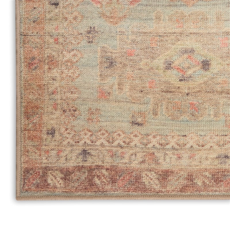 Nourison Home Vintage Washables 8' Runner Polyester Sage Multicolor Area Rug