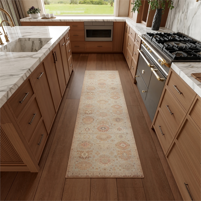 Nourison Home Vintage Washables 8' Runner Polyester Sage Multicolor Area Rug