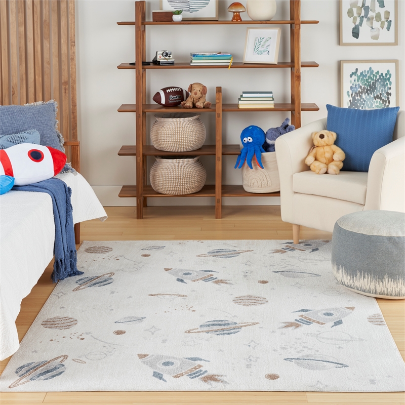 Nourison Home Astra Machine Washable 7' x 9' Polyester Ivory Multicolor Area Rug