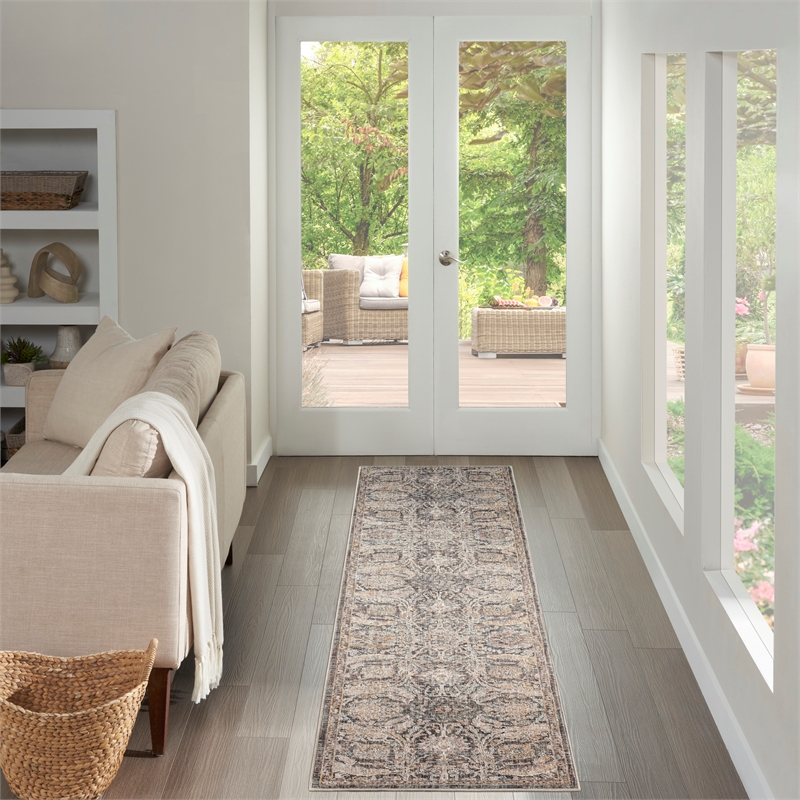 Nourison Home Heirloom Blend 10' Runner Polyester Charcoal Multicolor Area Rug