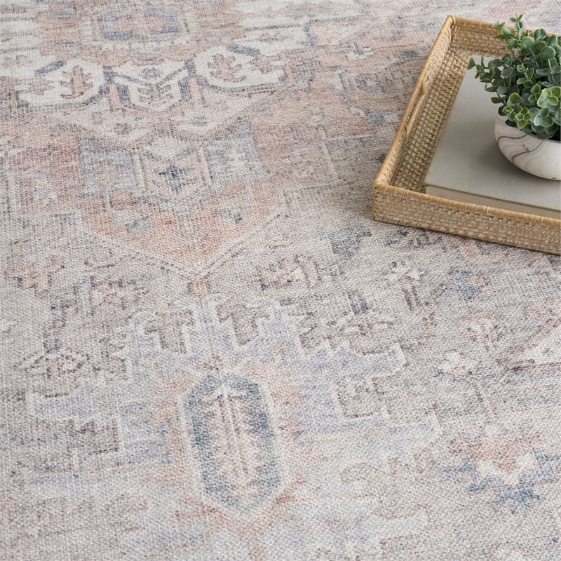 Nourison Home Vintage Washables 9' x 12' Polyester Light Blue Area Rug