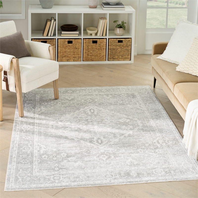Nourison Home Astra Machine Washable 7' x 9' PolyesterLight Grey Area Rug