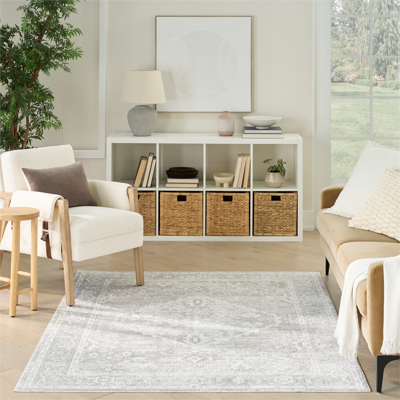 Nourison Home Astra Machine Washable 7' x 9' PolyesterLight Grey Area Rug