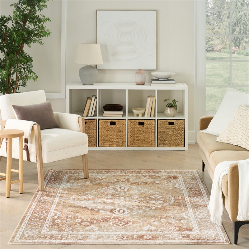 Nourison Home Astra Machine Washable 7' x 9' Polyester Rust Multicolor Area Rug