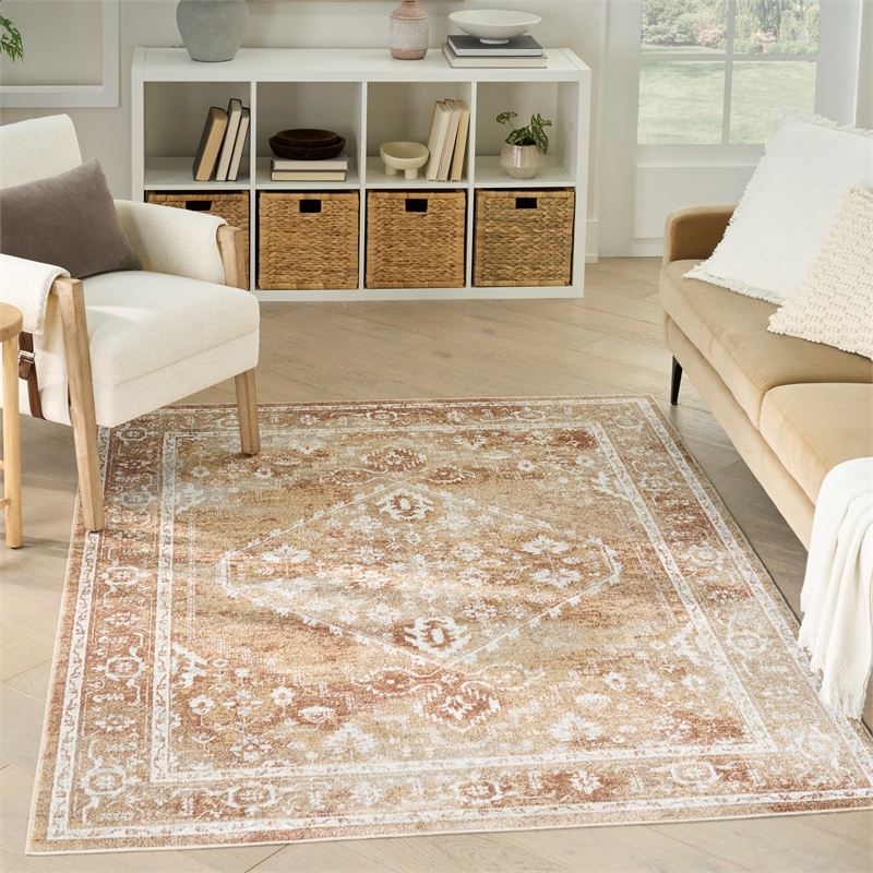 Nourison Home Astra Machine Washable 7' x 9' Polyester Rust Multicolor Area Rug