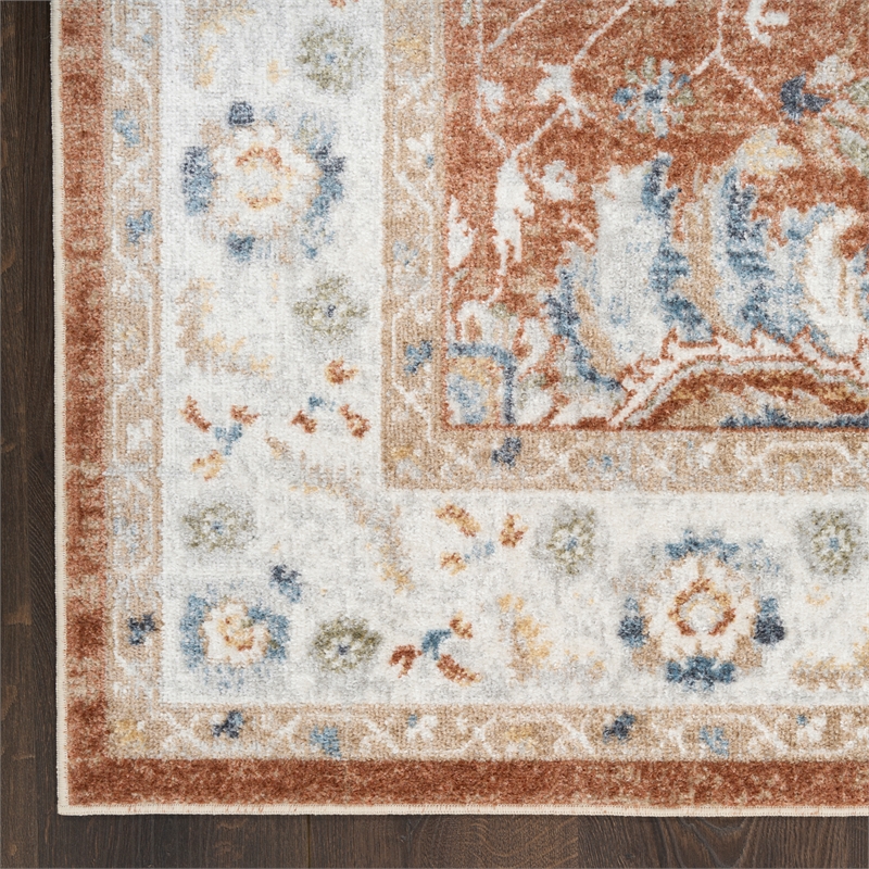 Nourison Home Astra Machine Washable 5' x 7' Polyester Rust Ivory Area Rug