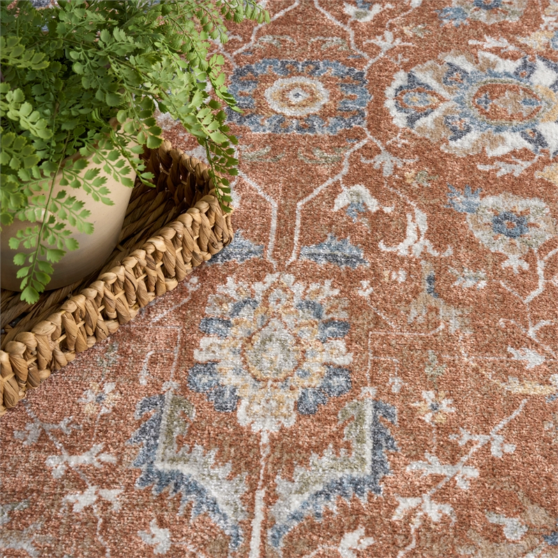 Nourison Home Astra Machine Washable 5' x 7' Polyester Rust Ivory Area Rug