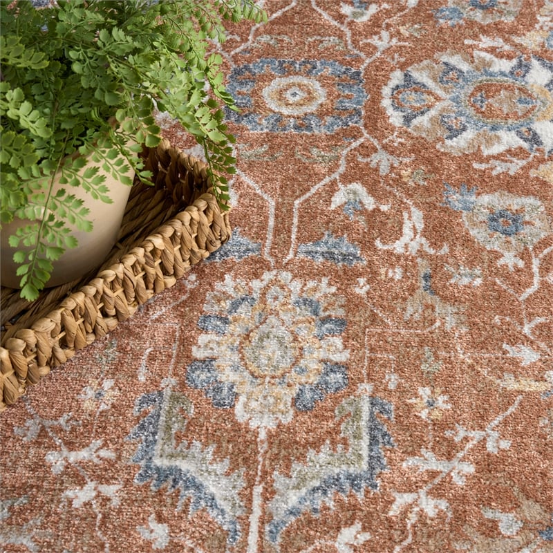 Nourison Home Astra Machine Washable 7' x 9' Polyester Rust Ivory Area Rug