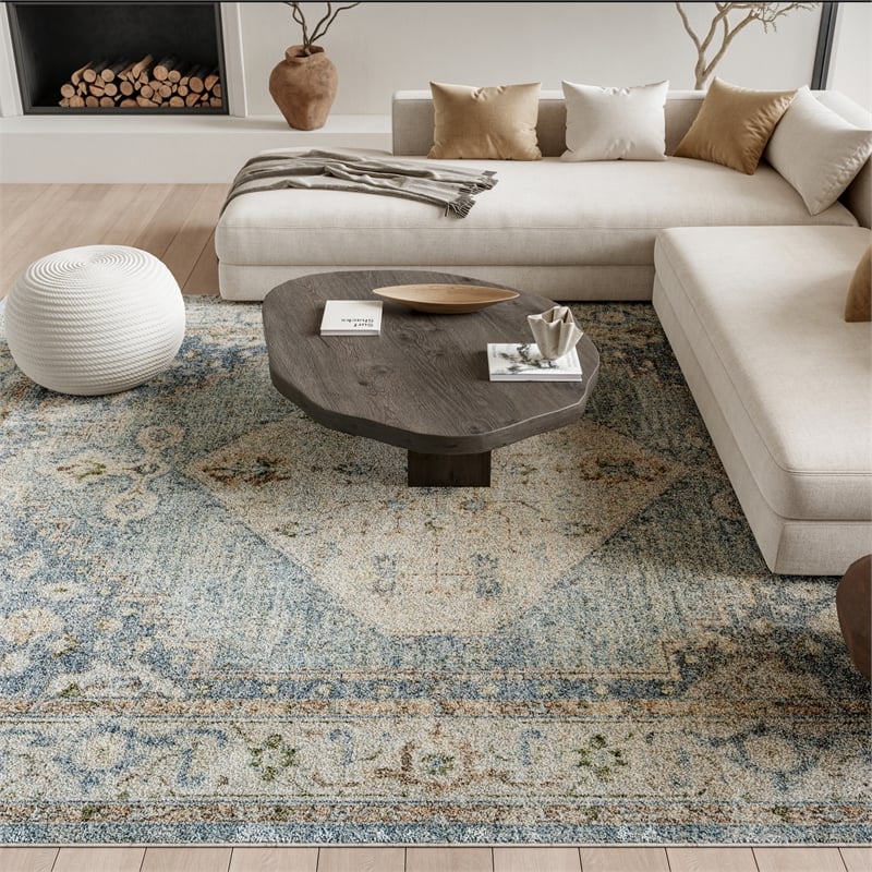 Nourison Home Astra Machine Washable 6' x 9' Polyester Silver Blue Area Rug