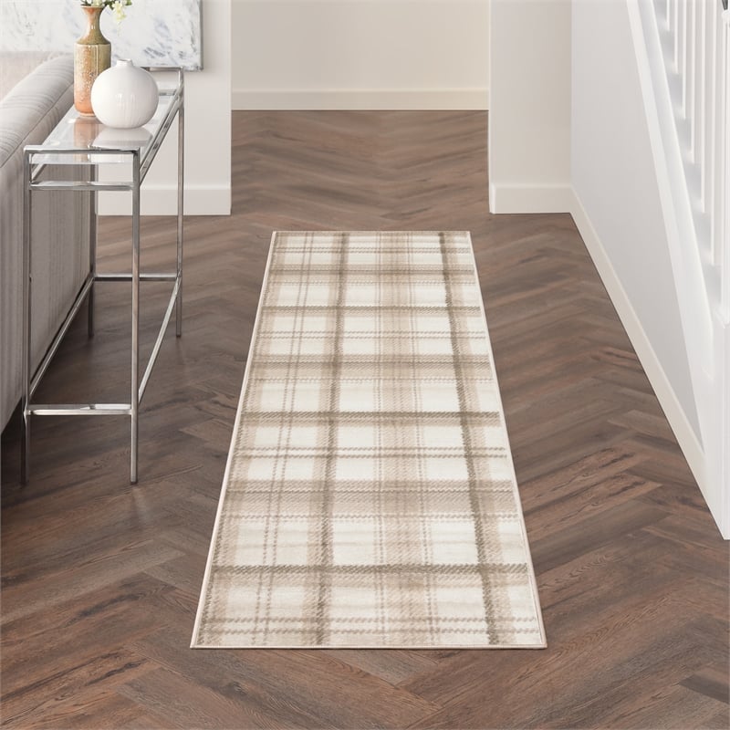 Nourison Home Grafix 10' Runner Fabric Ivory Beige Area Rug
