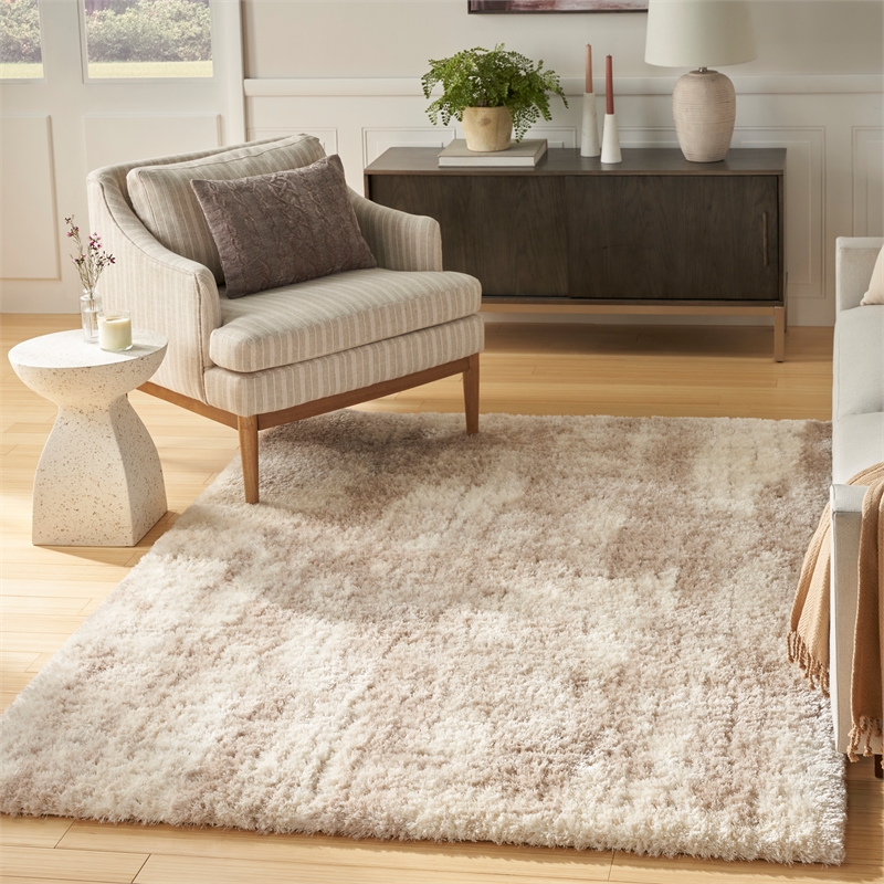 Nourison Home Luxurious Shag 8' x 10' Polyester Ivory Beige Area Rug