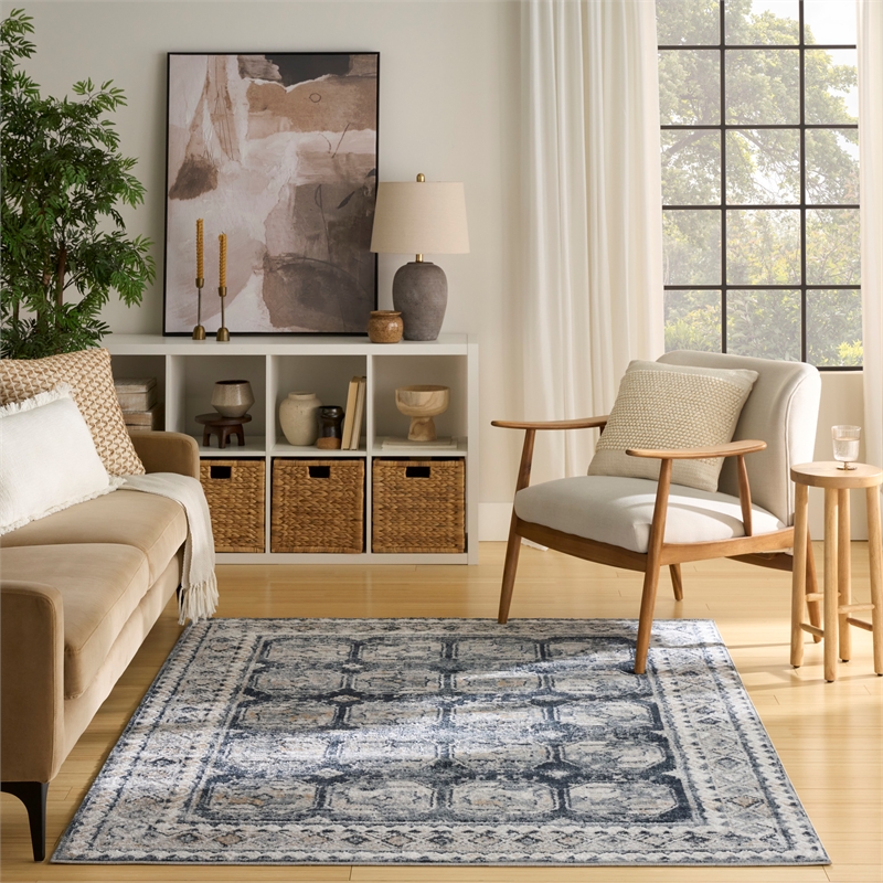 Nourison Home Dekor 5' x 7' Polyester Grey Navy Area Rug