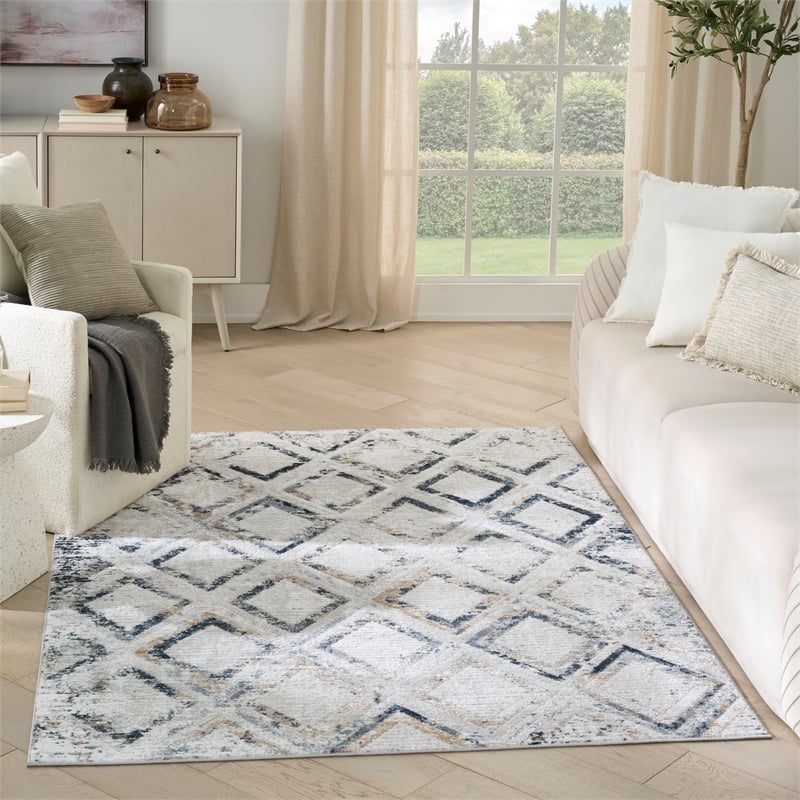 Nourison Home Dekor 5' x 7' Polyester Grey Navy Area Rug