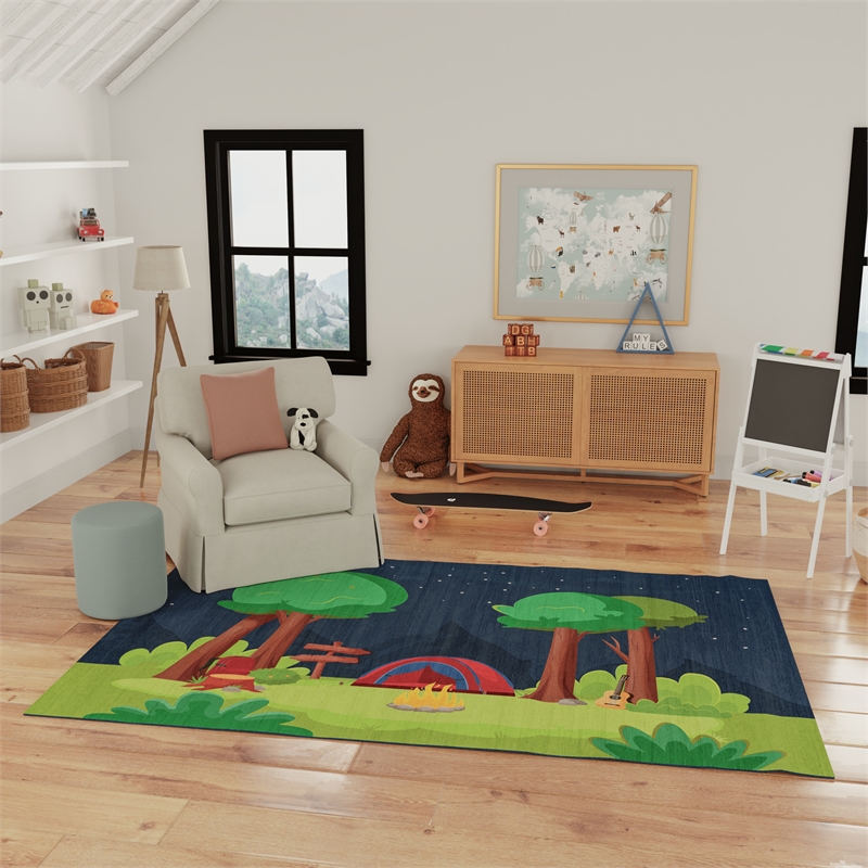 nourison home imagination 7' x 9' polyester navy multicolor area rug