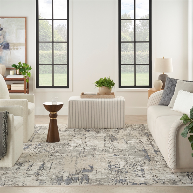 Nourison Home Concerto 6' x 9' Polyester Ivory Blue Grey Area Rug
