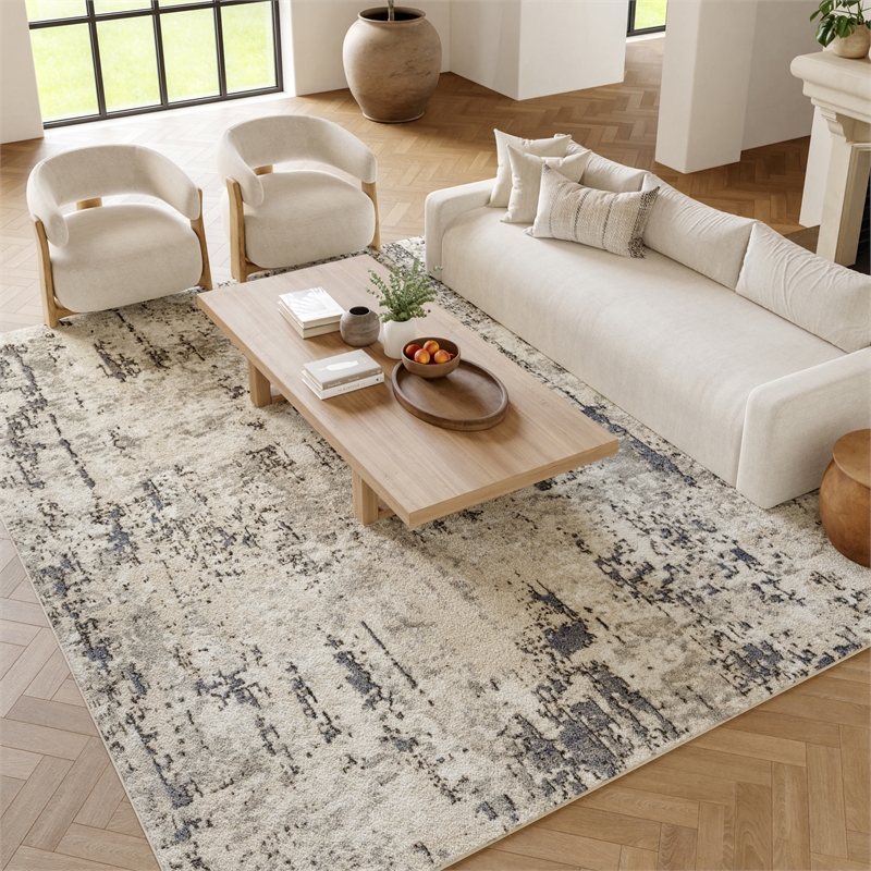 Nourison Home Concerto 6' x 9' Polyester Ivory Blue Grey Area Rug