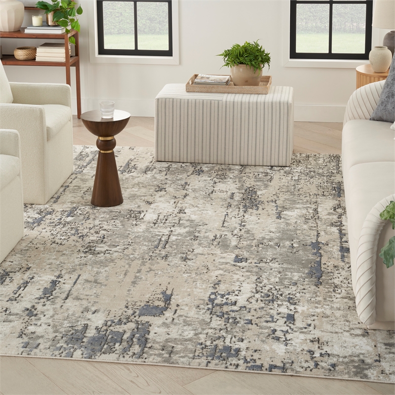 Nourison Home Concerto 6' x 9' Polyester Ivory Blue Grey Area Rug