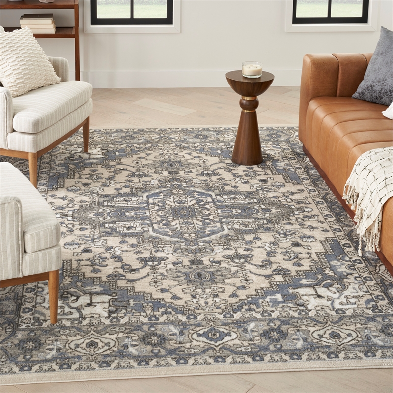 Nourison Home Concerto 6' x 9' Polyester Ivory Blue  Area Rug