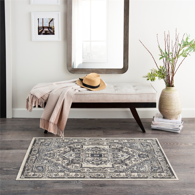 Nourison Home Concerto 2' x 4' Fabric Ivory Navy Area Rug