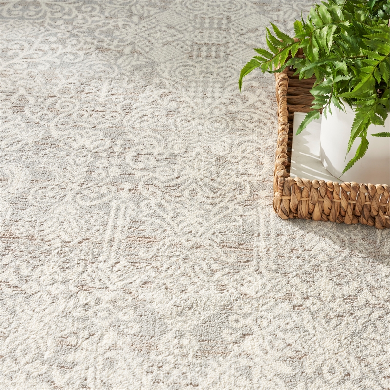 Nourison Home Renewed 9' x 12' Polyester Silver Ivory Area Rug