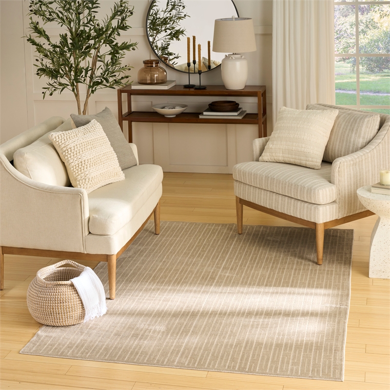 Nourison Washable Charm 5' x 7' Beige Ivory Modern Indoor Rug