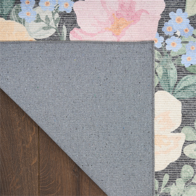 Nourison Botanical Washables 5' x 7' Charcoal Multicolor Farmhouse Indoor Rug