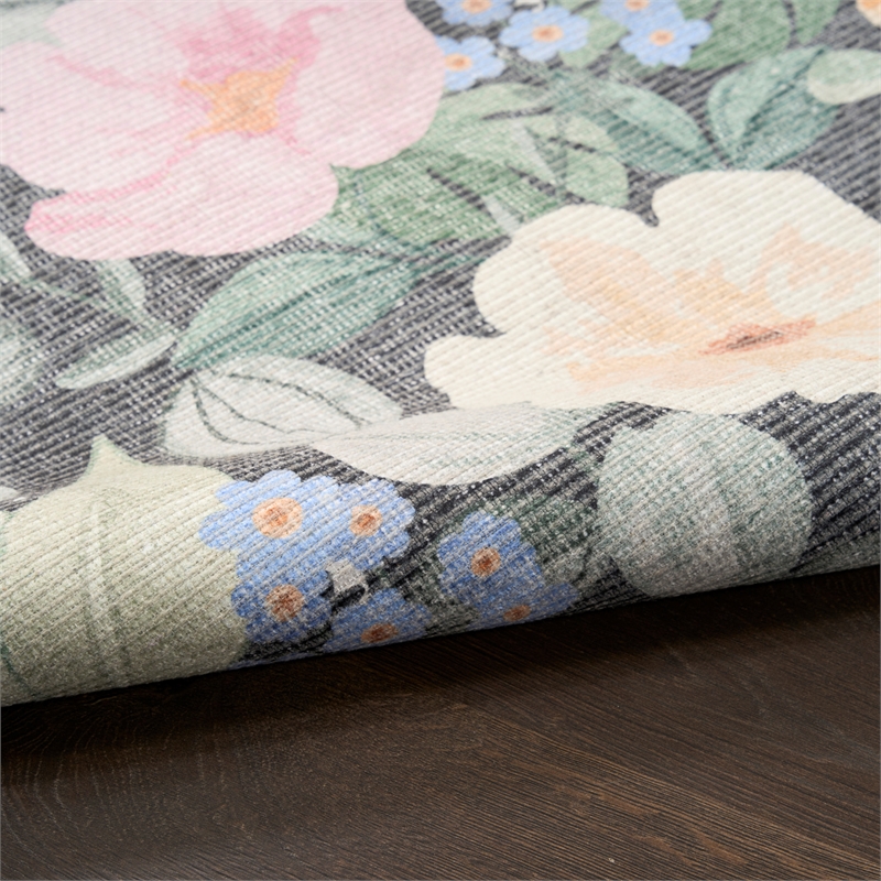 Nourison Botanical Washables 5' x 7' Charcoal Multicolor Farmhouse Indoor Rug
