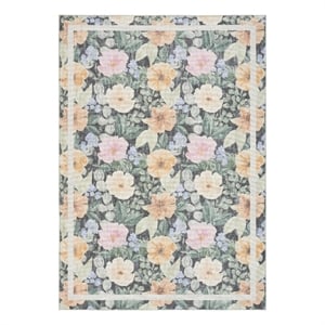 Nourison Botanical Washables 5' x 7' Charcoal Multicolor Farmhouse Indoor Rug