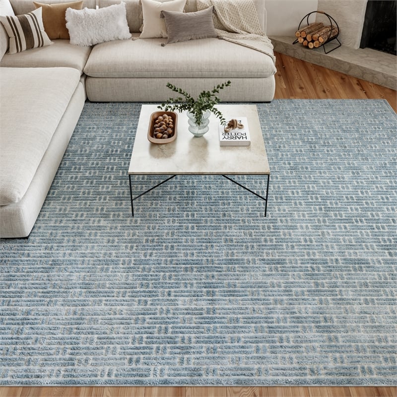 Nourison Washable Charm 9' x 12' Blue Ivory Modern Indoor Rug