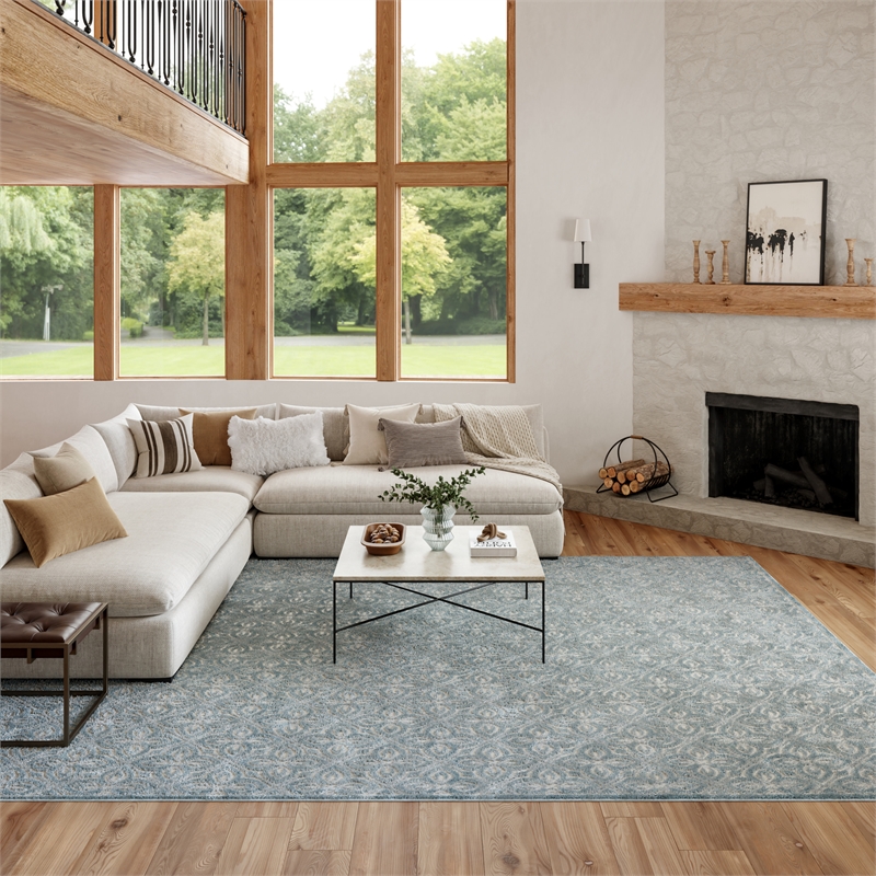 Nourison Washable Charm 9' x 12' Blue Ivory Contemporary Indoor Rug