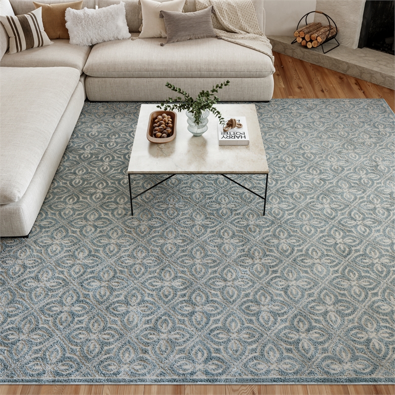 Nourison Washable Charm 9' x 12' Blue Ivory Contemporary Indoor Rug
