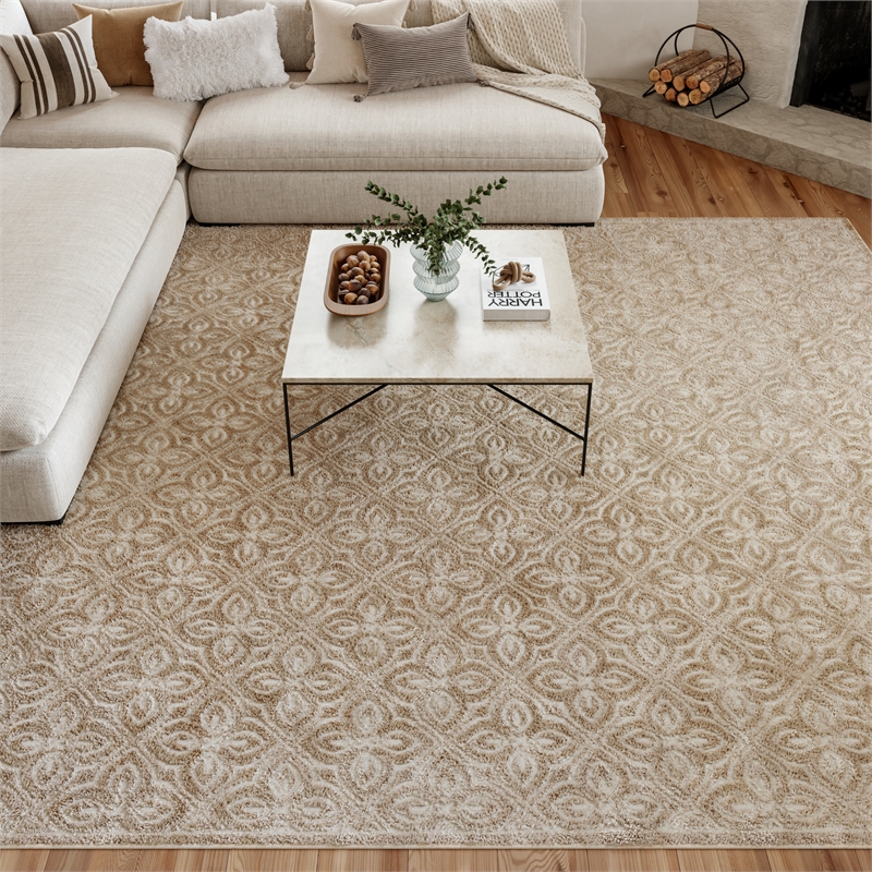 Nourison Washable Charm 9' x 12' Beige Ivory Contemporary Indoor Rug