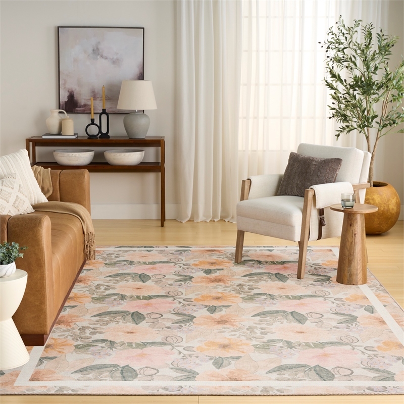 Nourison Botanical Washables 4' x 6' Beige Multicolor Farmhouse Indoor Rug